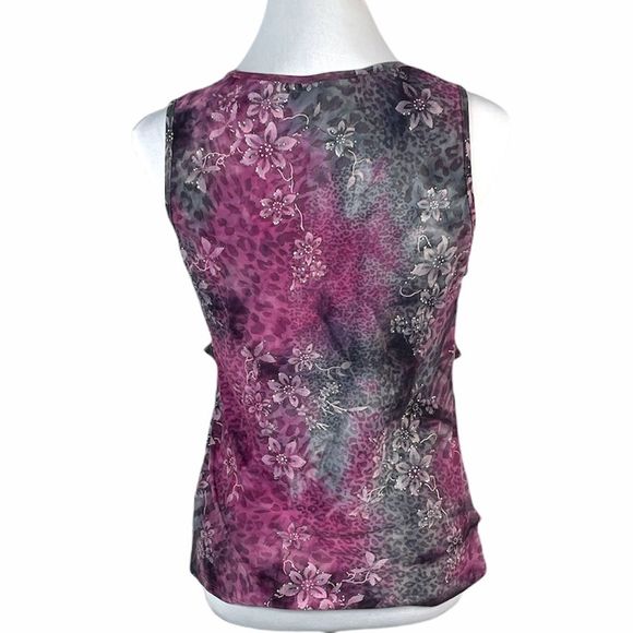 Dressbarn Floral and Animal Print Blouse, Purple, Gray, Petite Medium - Picture 2 of 9